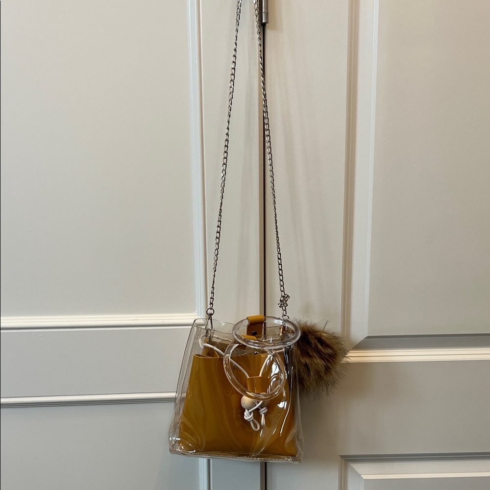 Transparent Chain Shoulder Bag with Mustard Yellow Insert
